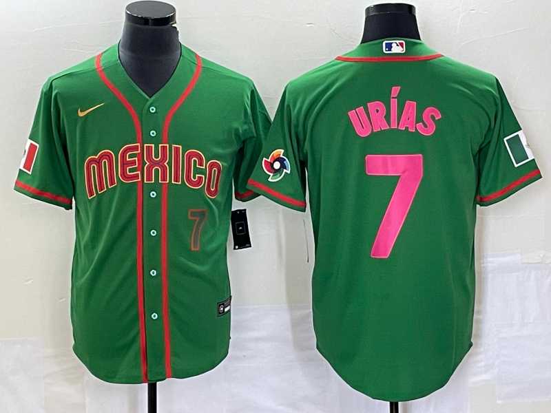 Men%27s Mexico Baseball #7 Julio Urias Number 2023 Green World Classic Stitched Jersey10